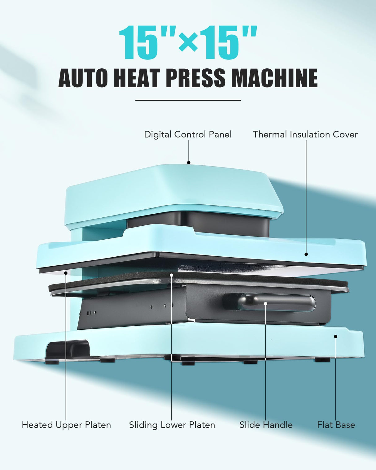 CREWORKS Auto Heat Press Machine for T Shirts, Smart 15x15 Inch T Shirt Press Machine with Auto Press Release, Professional Digital Automatic Heat Press Sublimation Fast Even Tshirt Printing Machine CREWORKS