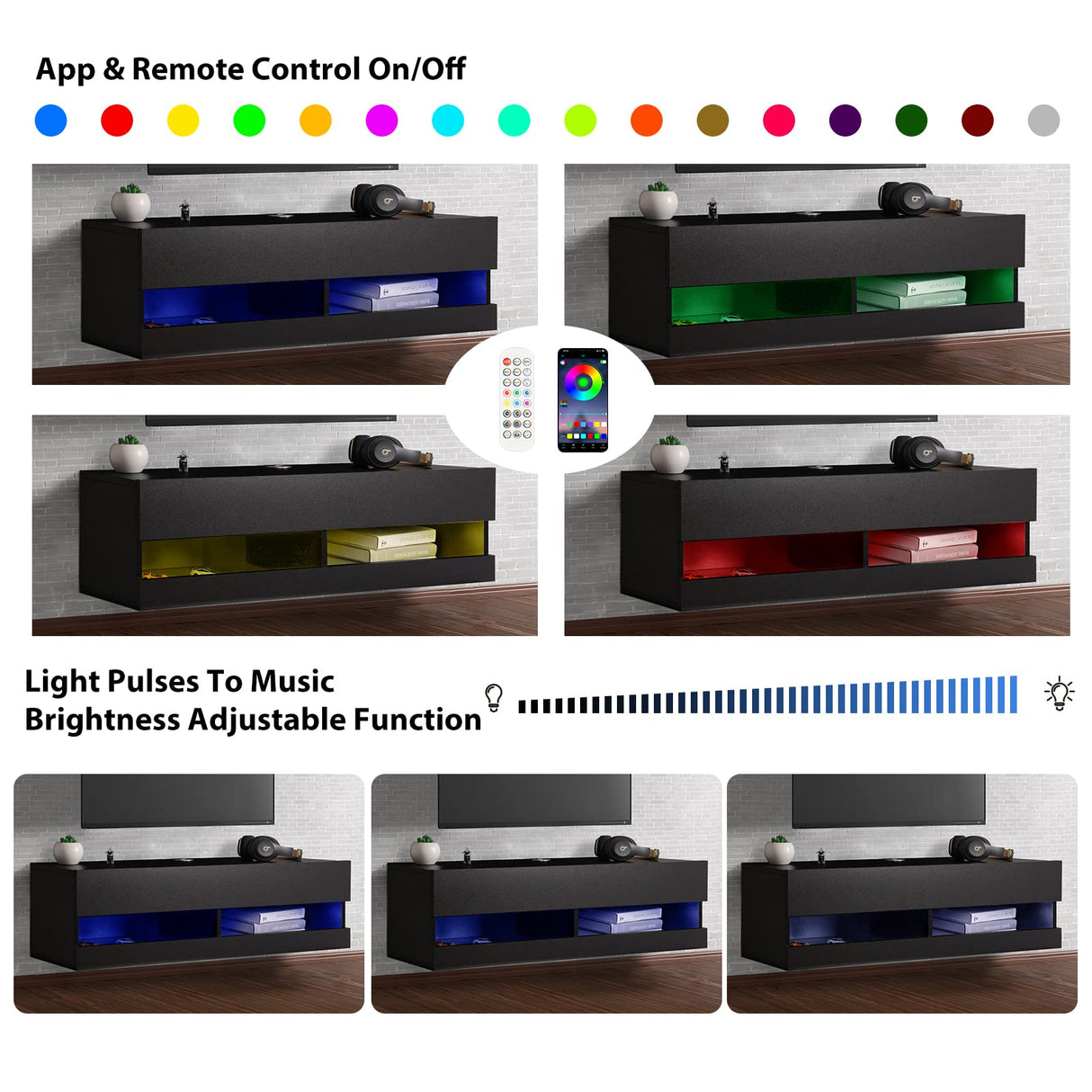 KELIXU Floating TV Stand Wall Mounted TV Shelf, Floating Entertainment Center Black TV Stand with Storage Media Console Shelf for Living Room, Bedroom - 39.4"(L) x 11.8"(W) x 10.2"(H) KELIXU