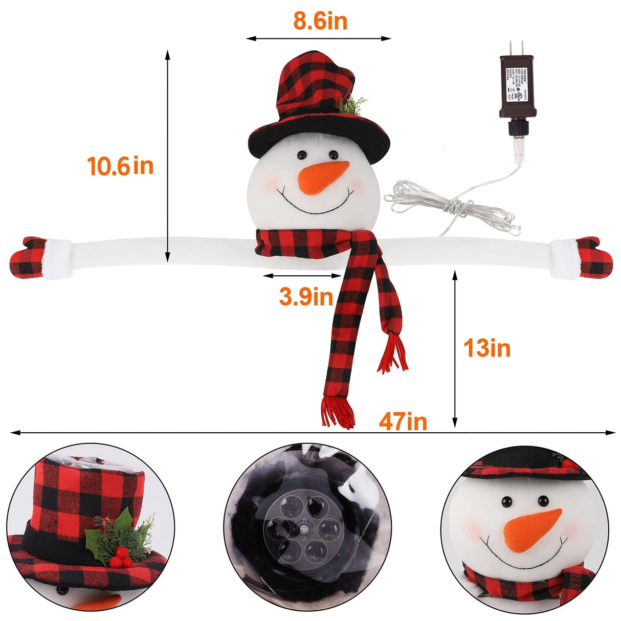 Juegoal Christmas Snowman Tree Topper with Built-in Snowflakes LED Projector, Plush Top Hat Snowmen Treetop Hugger with Rotating Magic Snow, Xmas Tree Ornament Holiday Winter Home Party Decorations Juegoal