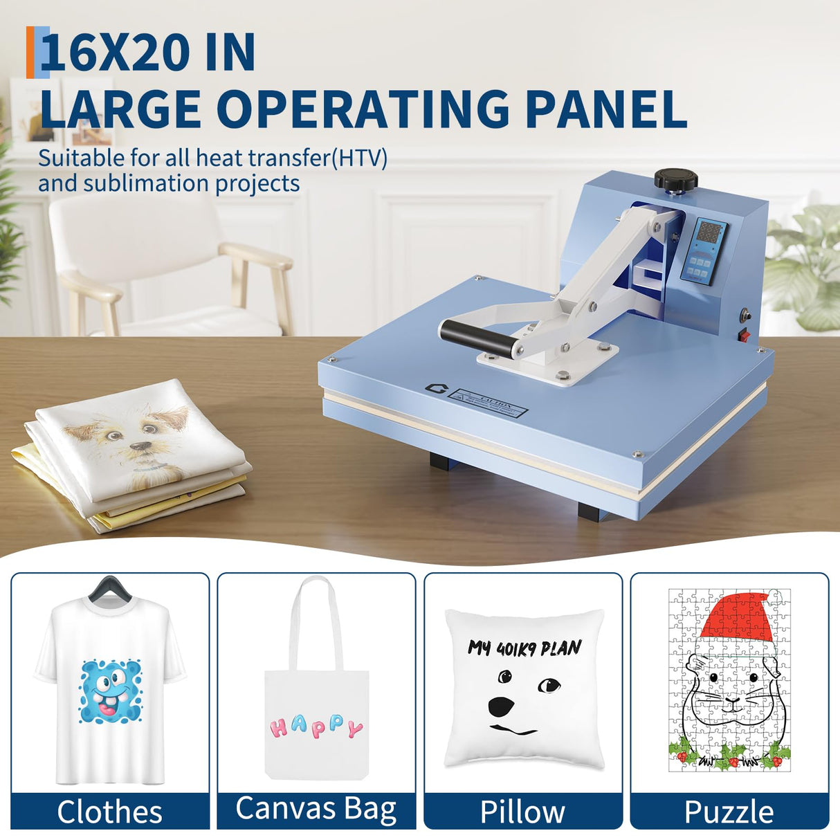 Heat Press 16x20, Fast Heating Heat Press Machine, Digital Industrial Sublimation Printer for T-Shirts, Clothes, Canvas Bags EcoSummer