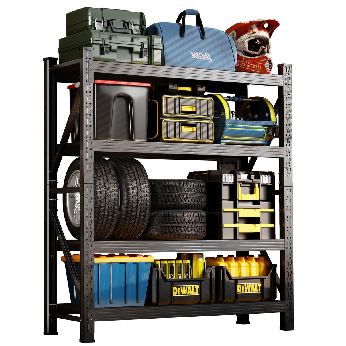 63" H Storage Garage Shelving Unit, 2500LBS Heavy Duty Metal Shelves Organization, Adjustable 4 Tier Utility Storage Shelf Rack for Industrial, Basement, Warehouse (Black, 19.7" D×31.5" W×63" H) SGFHNV