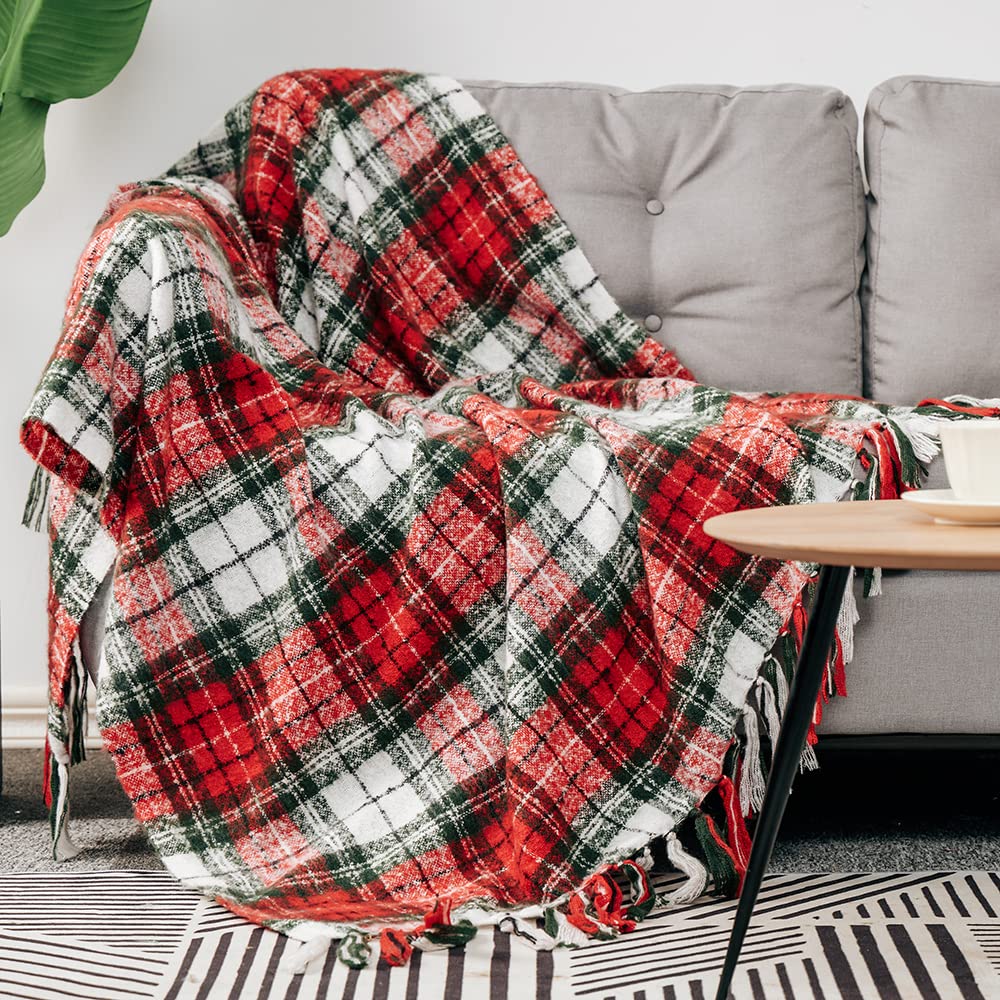 G Lake Christmas Plaid Throw Blanket Green Red Super Soft Faux Cashmere Blankets with Tassels for Couch Sofa Halloween Home Decor 50" x 60" (Xmas) G Lake