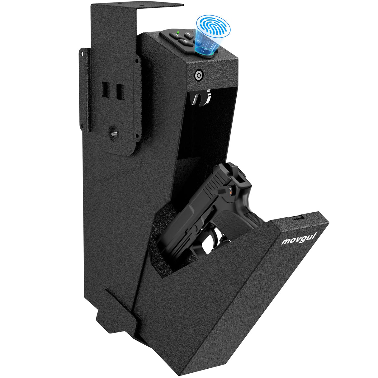 Biometric Gun safe for Handgun Drop Down Bedside Pistol Safe, Mounted Fingerprint Handgun Case for Nightstand, Under Desk, Bed movgul