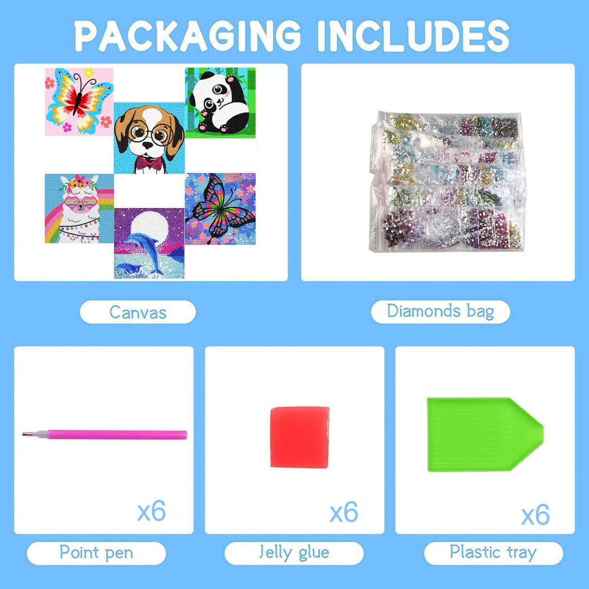 5D Diamond Painting Kits for Kids, Big Gem Diamond Arts Kits for Girls Boys,Alpaca Butterfly Easy Dot Painting Rhinestone Jewel Art,Panda Dog Whale Paint by Stickers for Kids 9-12 ages(6 PACK) DIYDECORFUN
