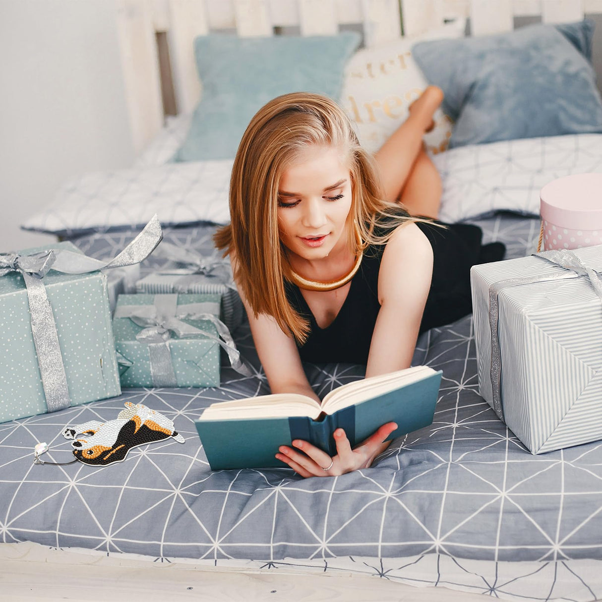 Ireer 6 Pcs Dog 5D Diamond Art Kit for Adult Christmas DIY Painting Gifts Crystal Puppy Diamond Bookmarks Gift for Pet Reading Lover Home Office Project Read DIY Crafts Gifts, 6 Styles Ireer