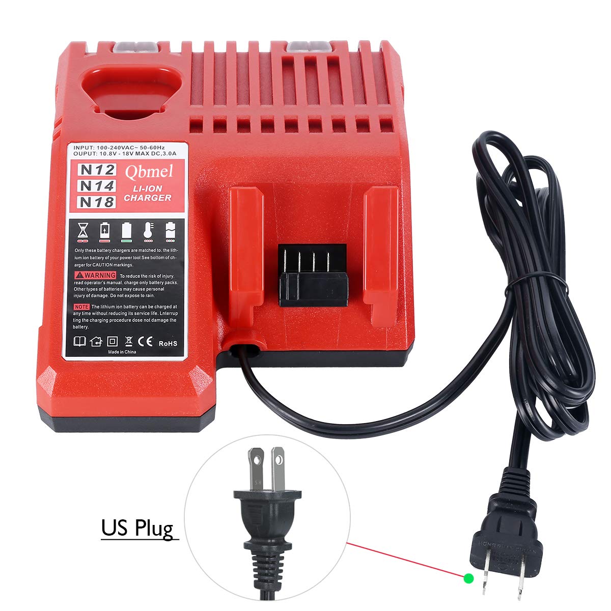 M12 & M18 Multi Voltage Lithium Ion Battery Charger for Milwaukee 48-59-1812 18V&12V Fuel Gauge XC Battery Qbmel