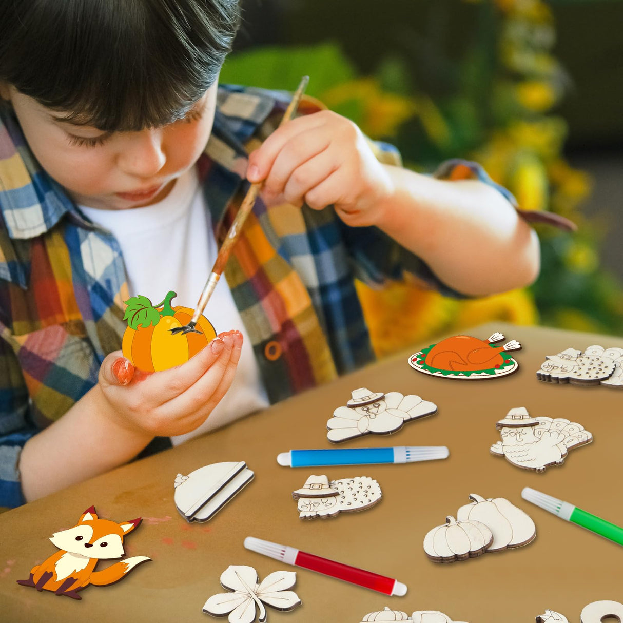 Fall Wooden Crafts Magnets Kits for Kids, 36 pcs Creativity Art DIY Painting Kit Supplies Decorate Your Own Painting Activities for Thanksgiving, Birthday Harvest Party Favors Gifts for Boys Girls gisgfim