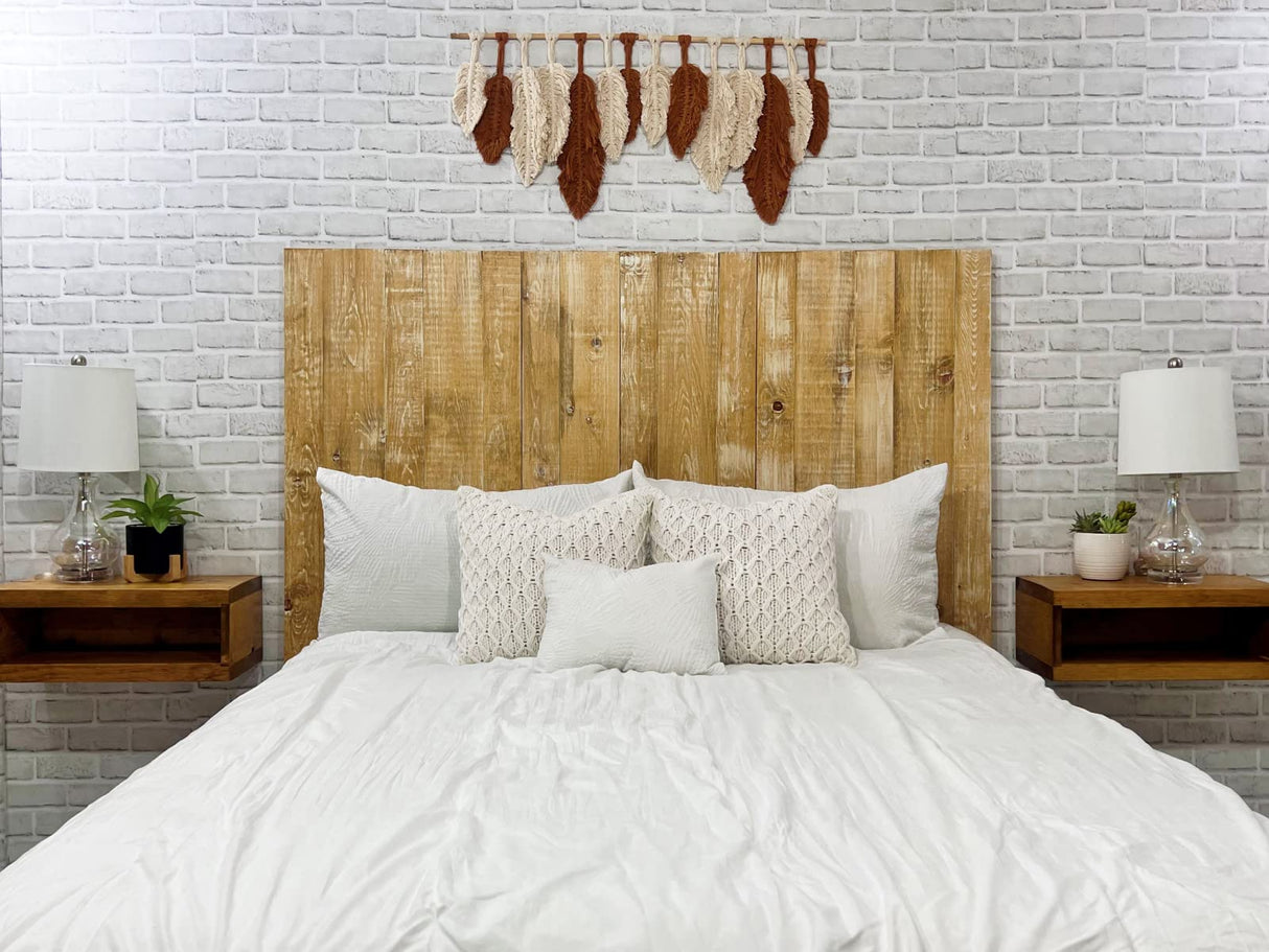 Barn Walls Boho Whitewash Headboard, Bohemian Design, Solid Wood Headboard, Floating Panels, Wall Mount, Adjustable Height, Easy Assembly, King Size Barn Walls