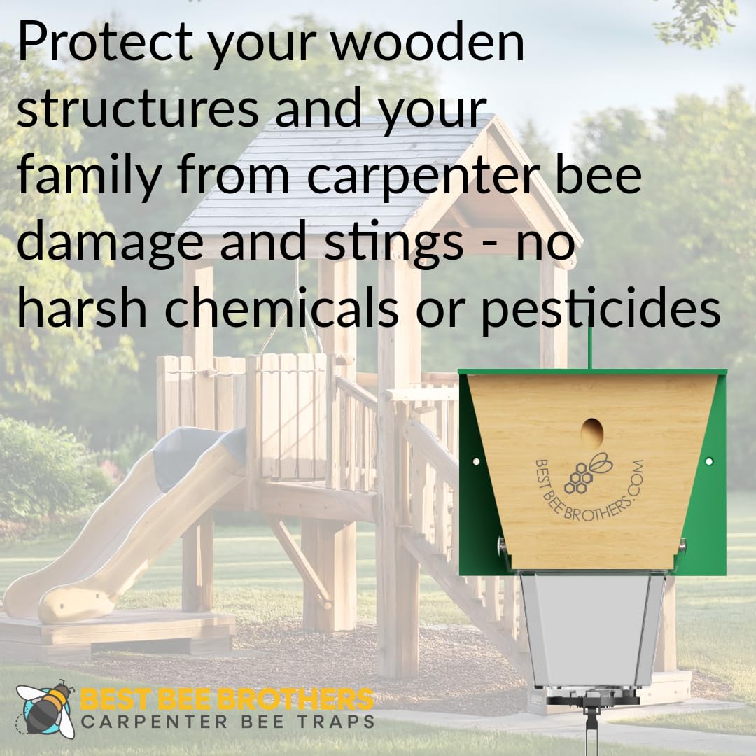 Best Bee Brothers Ultimate Pro Carpenter Bee Trap for Outside with Extra-Large, Clear External Bee Vault & Spring-Loaded Door, 4.2” D x 5.8” W x 7.5” H (4 Pack) Best Bee Brothers