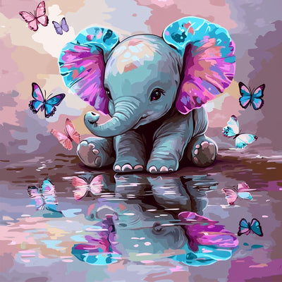 QENSPE DIY Arcylic Paint by Number,Colorful Elephant Painting Kits for Adults,Canvas Painting Tool Set for Beginners in Landscape,Home Wall Decor 16x16 Inch