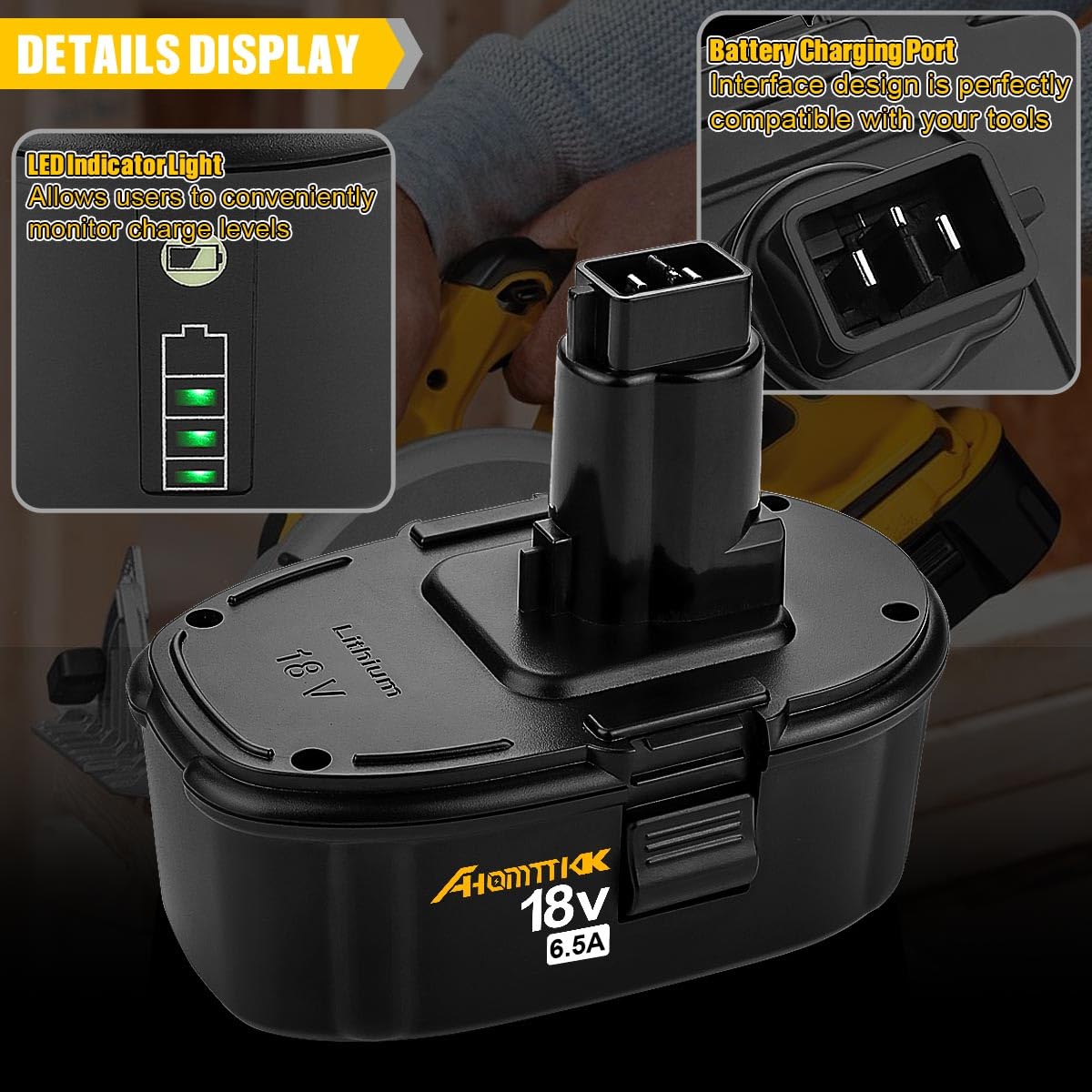 Ahomtikk 2Pack 6.5Ah Lithium-Ion Battery Replacement for Dewalt 18V XRP Battery DC9096 DC9098 DC9099 DE9096 DE9095 DW9096 DW9098 DW9095 DC9182 Dewalt 18V Batteries Ahomtikk