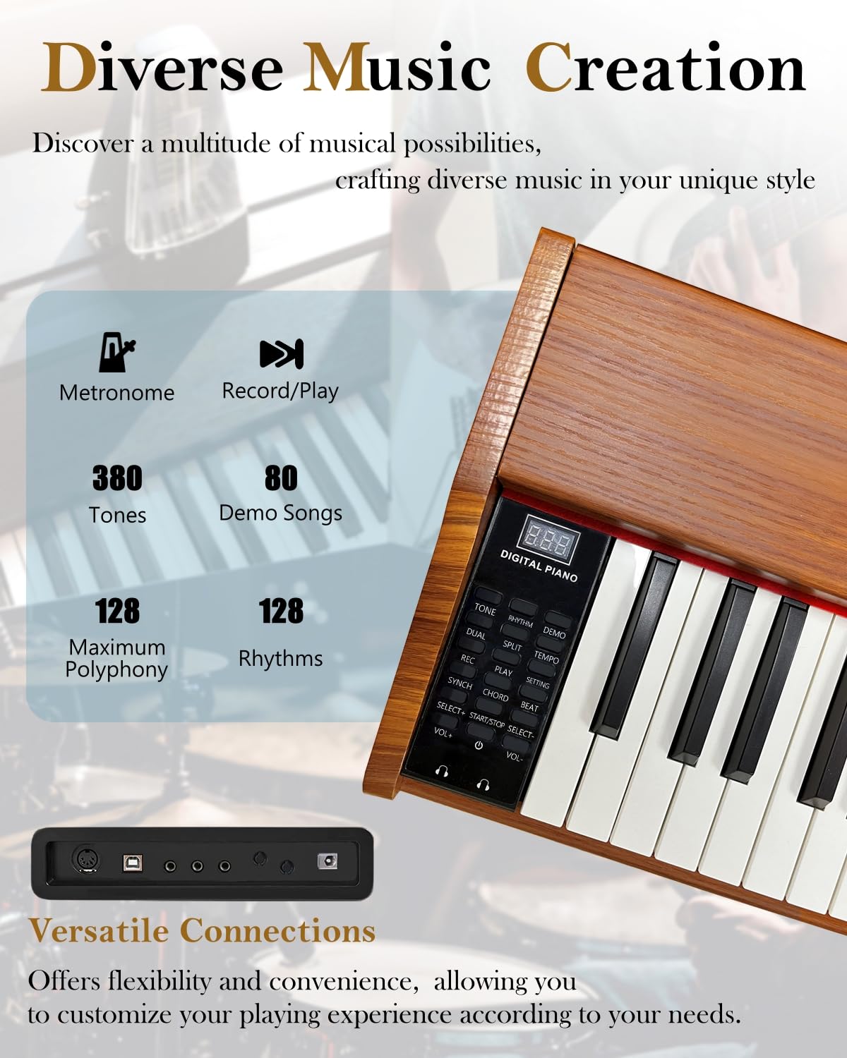 Longeye Digital Piano 88 Keys Wood Piano Keyboard Semi Weighted Electric Piano for Beginners and and Professionals with Triple Pedal, Headphone, Longeye