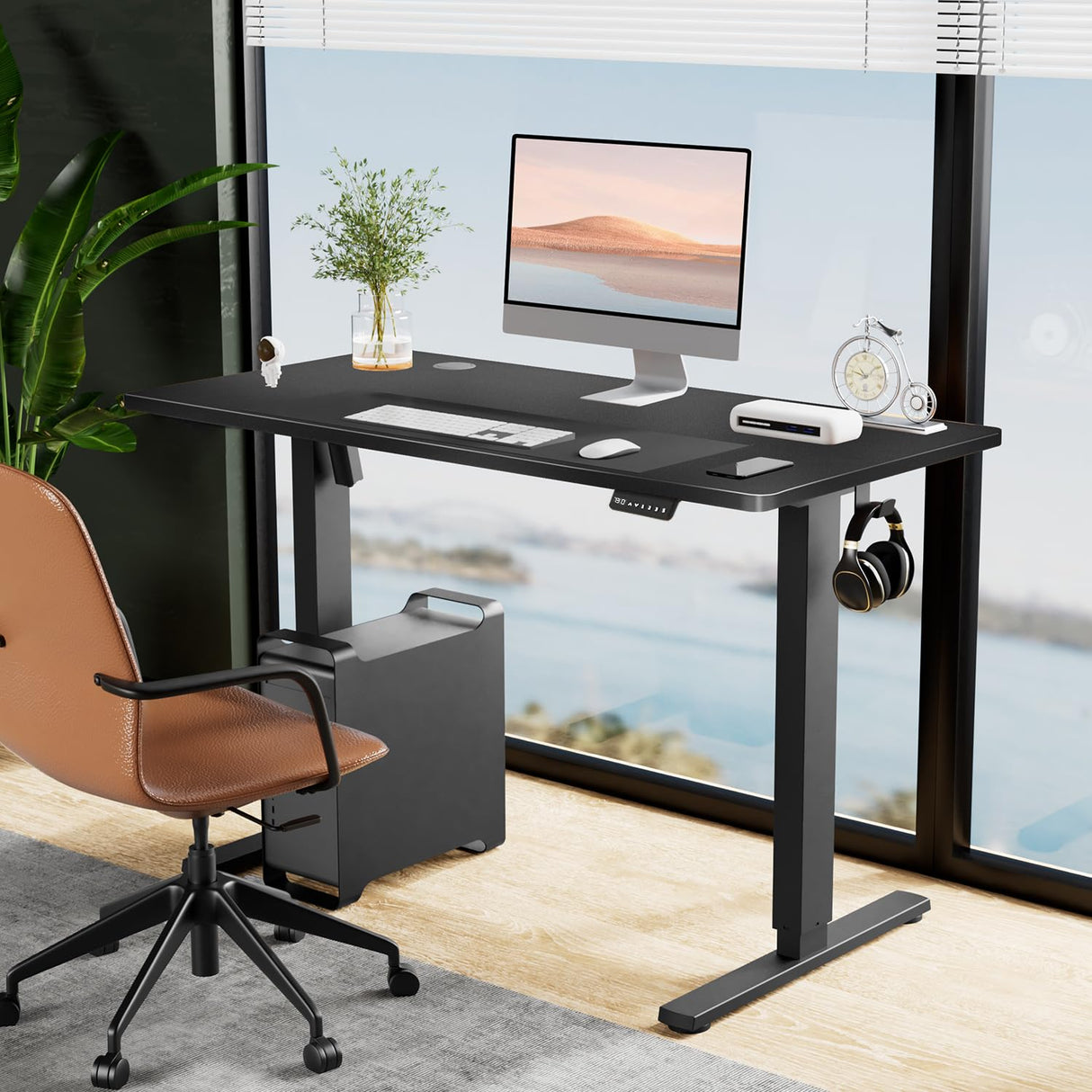 SMUG Standing Desk, Adjustable Height Electric Sit Stand Up Down Computer Table, 55x24 Inch Ergonomic Rising Desks for Work Office Home, Modern Gaming Desktop Workstation, Black SMUG