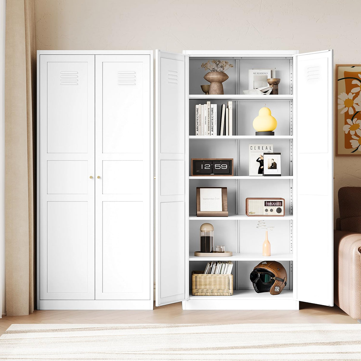 Letaya White Storage Cabinet with Adjustable Shelves-Metal Home Kitchen Pantry Cabinets with Doors,Organization Locker for Cupboard/Bedroom/Dining/Living/Bathroom/Office/Garage Room Letaya