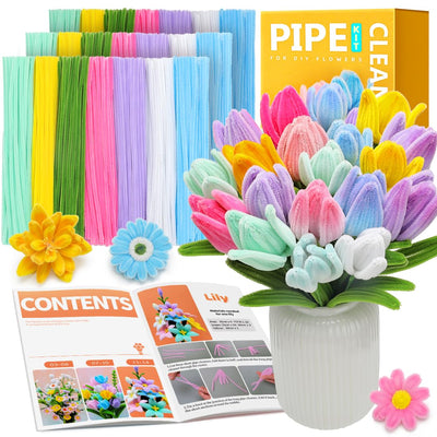 IOOLEEM Pipe Cleaners, 480pcs Multi-Colored, Flower Making Kit, Arts and Craft Supplies, Pipe Cleaners Kit, Pipe Cleaners for Flowers, Craft Supplies Kit, Ideas for Art Project Activity.