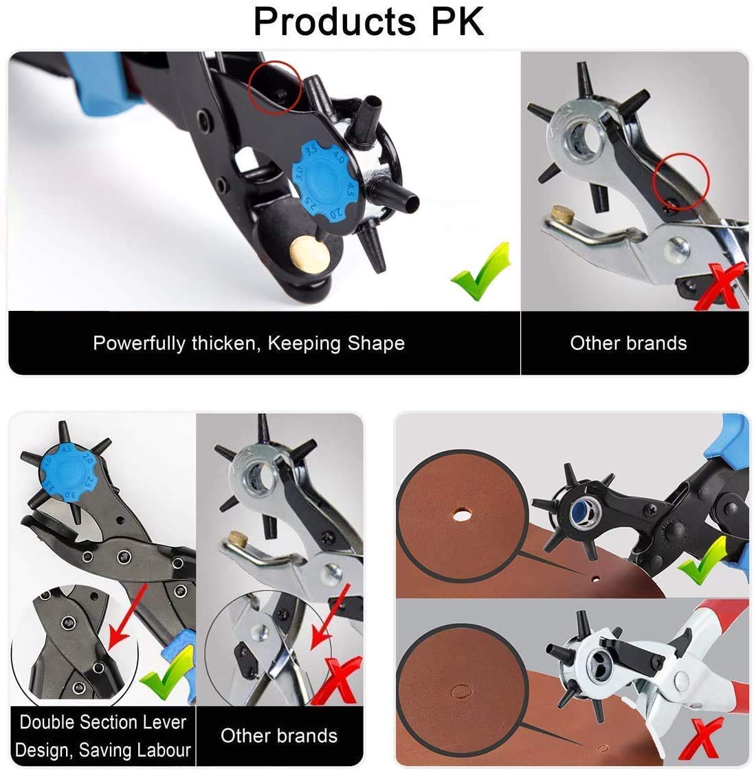 Belt Hole Puncher with 240 Sets of Leather Rivets - Updated Hole Sizes Puncher for Belt, Watch Band, Strap, Dog Collar, Saddle, Shoes, Fabric, DIY Home or Craft Project YIDAAN