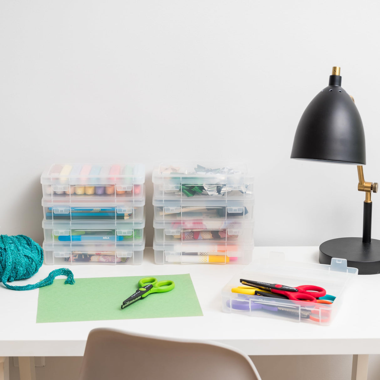 IRIS USA Big Capacity Plastic Pencil Case Box Craft Hobby Art School Office Supply Stackable Storage Organizer Container Pouch with Snap Lid, 10-Pack, Pens Journaling Washi Tape Sticker, Clear, Medium IRIS