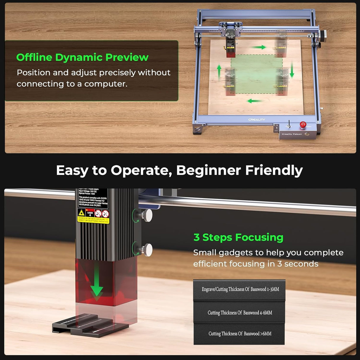 CREALITY FALCON 10w Laser Engraver with Air Assist, Laser Engraving Machine with Rotary Roller, 72W High Precision Laser Cutter and Engraver for Wood, Metal, Acrylic, Cylindrical Objects, Tumblers CREALITY FALCON