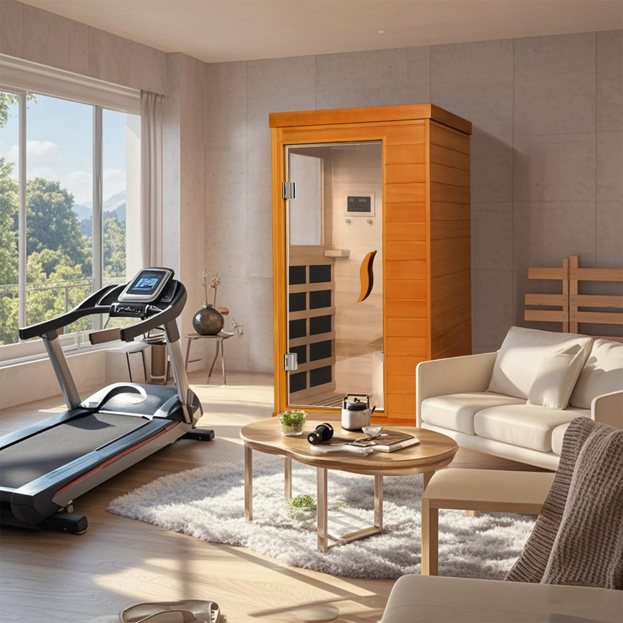 HomeMiYN Far Infrared Saunas for Home, 1 Person Canadian Hemlock Wood Low EMF Dry Sauna Room Indoor Mini Personal Sauna with Carbon Heaters, Control Panel, Bluetooth Speakers, 800W/110V HomeMiYN