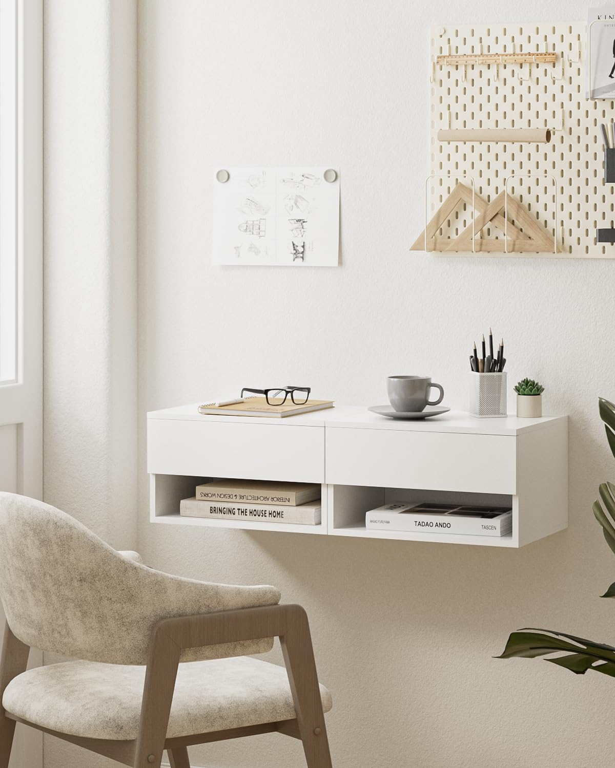 Aienvey Floating Nightstand, Small Modern Floating Nightstand with Drawer, Floating Shelves for Bedroom, Bathroom, White Aienvey