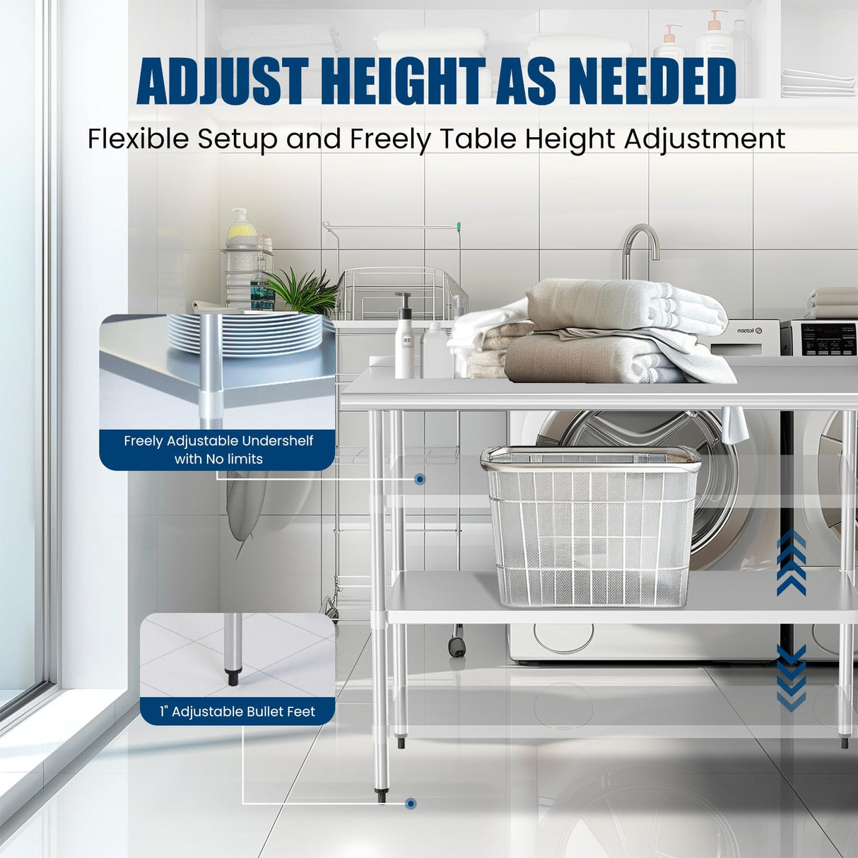 Chingoo Stainless Steel Table 30 x 48 Inches Metal Prep Table with Backsplash & Adjustable Undershelf, Stainless Table for Commercial Kitchen, Outdoor, Restaurant, Hotel & Garage Chingoo