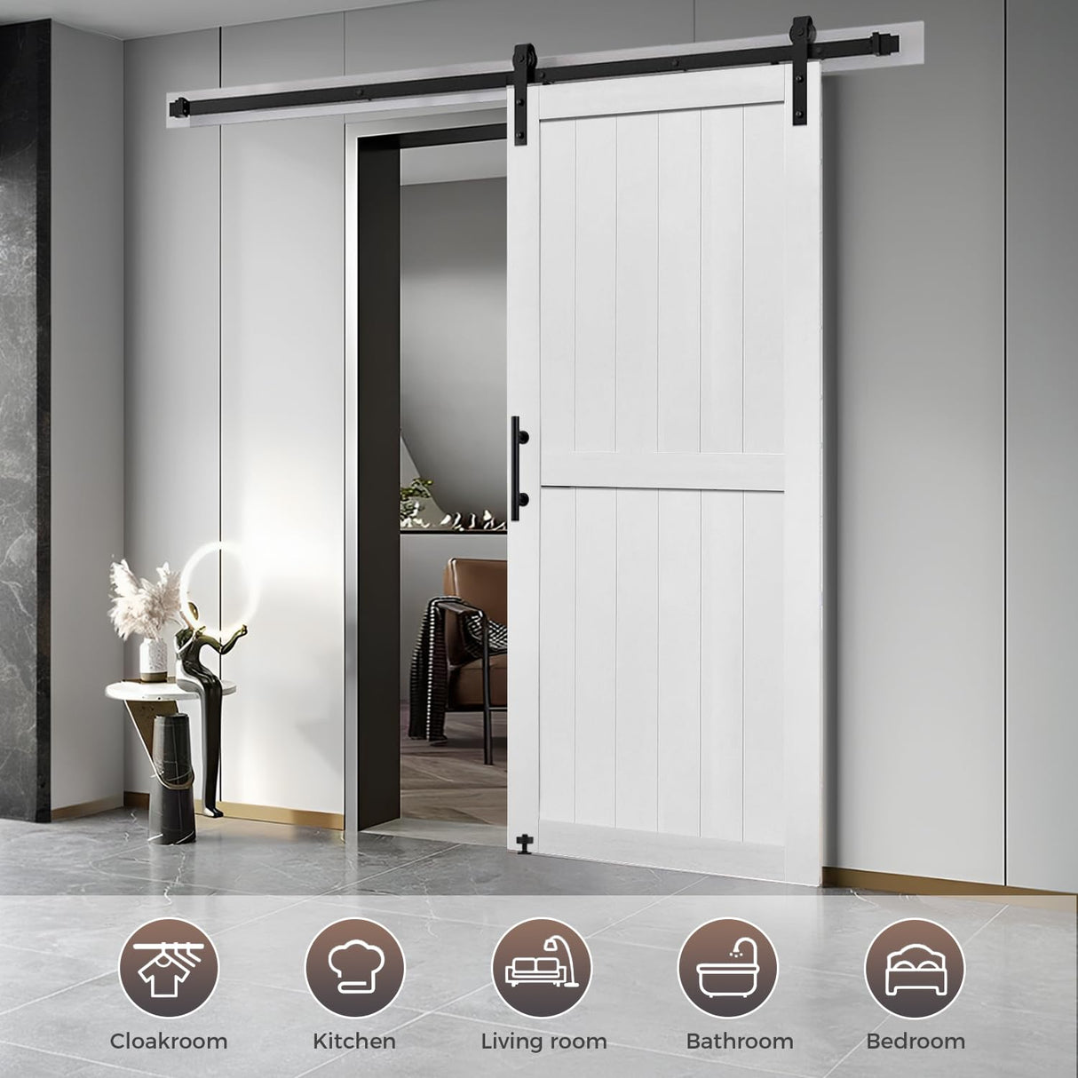 S&Z TOPHAND® 36in x 84in MDF Barn Door with 6.6FT Sliding Door Hardware Kit, 24-60in Solid Barn Door Slab Covered with Water-Proof PVC Surface, Simple Assembly is Required S&Z TOPHAND