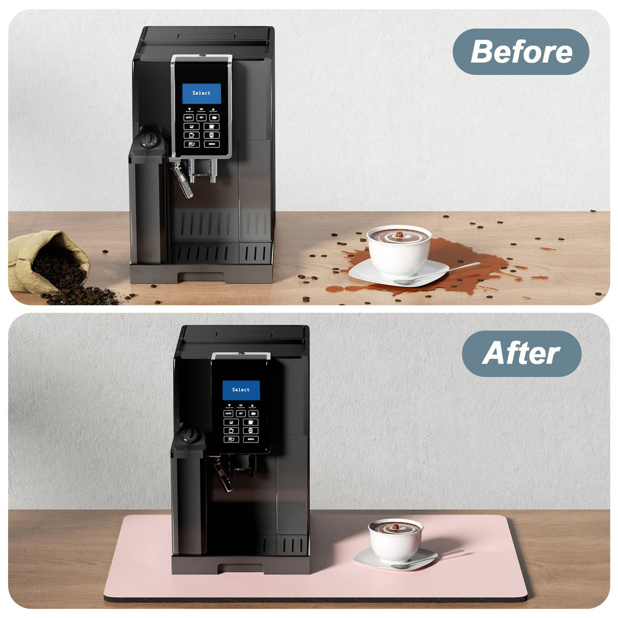 Rnivvi Coffee Mat, 12"x19" Coffee Bar Mat for Coffee Station Accessories and Organizer, Hide Stain Anti Absorbent Dish Drying Pad for Kitchen Counter, Cute Coffee Bar Decor Coffee Machine Mat, Pink Rnivvi