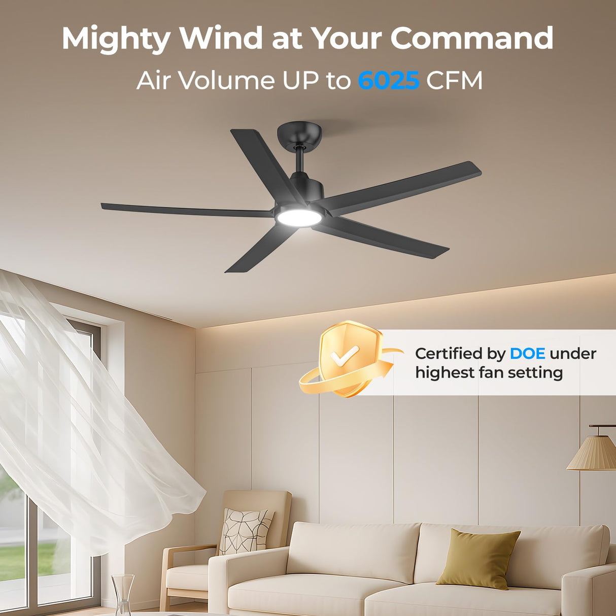 ocioc 52 Inch Smart Ceiling Fan,Modern Ceiling Fans with Lights and Remote,Compatible with Alexa/Google Home/APP,Reversible,Dimmable,3 CCT,Timer,Black Ceiling Fan for Bedroom,Living Room ocioc
