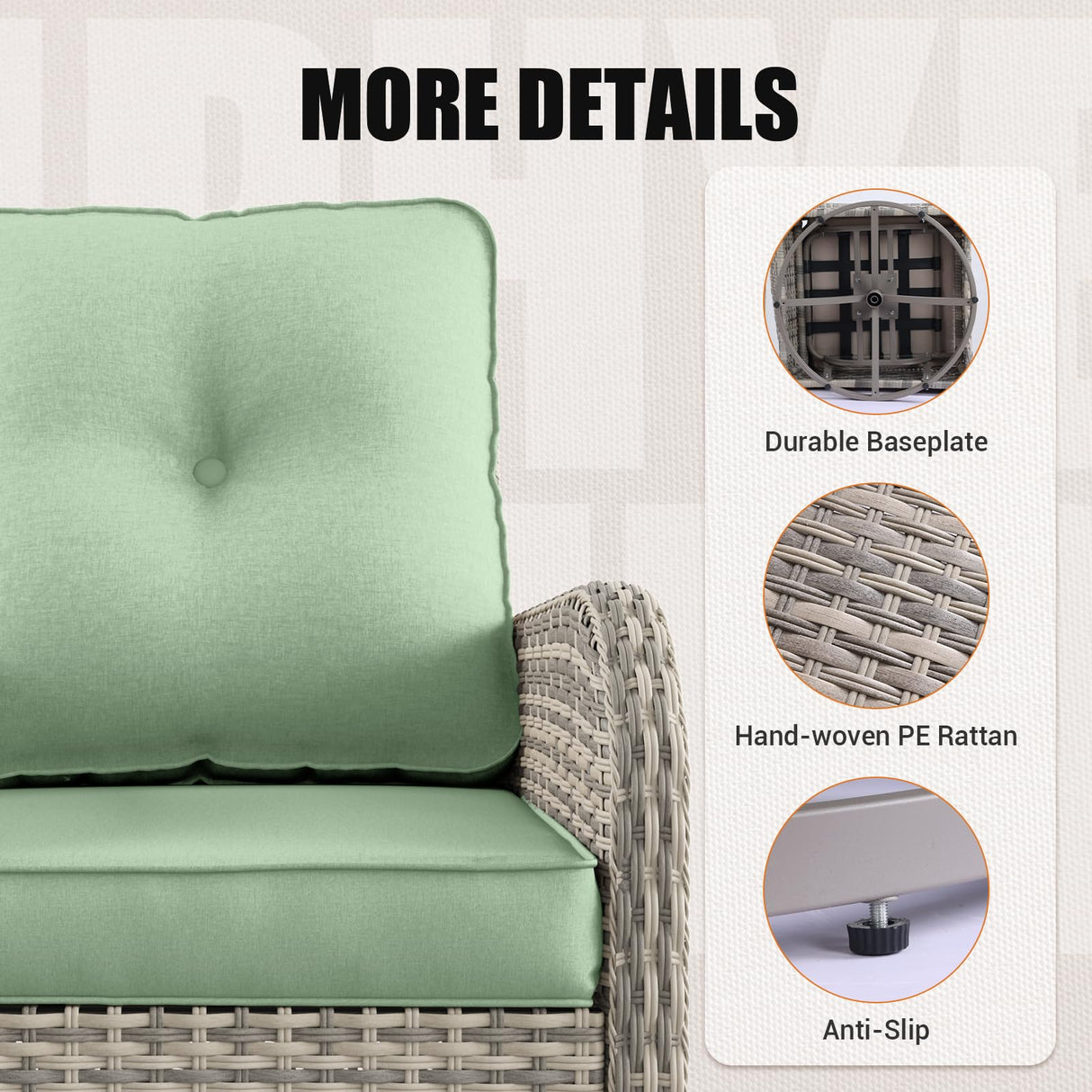 Muphyers 13-Piece Outdoor Patio Furniture Set with Rocking Swivel Chair, Wicker Rattan Sectional Sofa Conversation Set with 55,000 BTU Fire Pit Table with Ottomans, Backyard Furniture, Light Green Muphyers