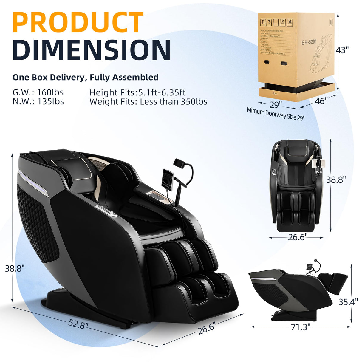 VUYSUYVY 4D Massage Chair Full Body, Zero Gravity SL-Track Massage Chair Recliner with AI, Body Scan, Heating, Calf Kneading, Rocking Sleep Mode, Airbags, Foot Rollers, 4 Control Ways, BH-5201 VUYSUYVY