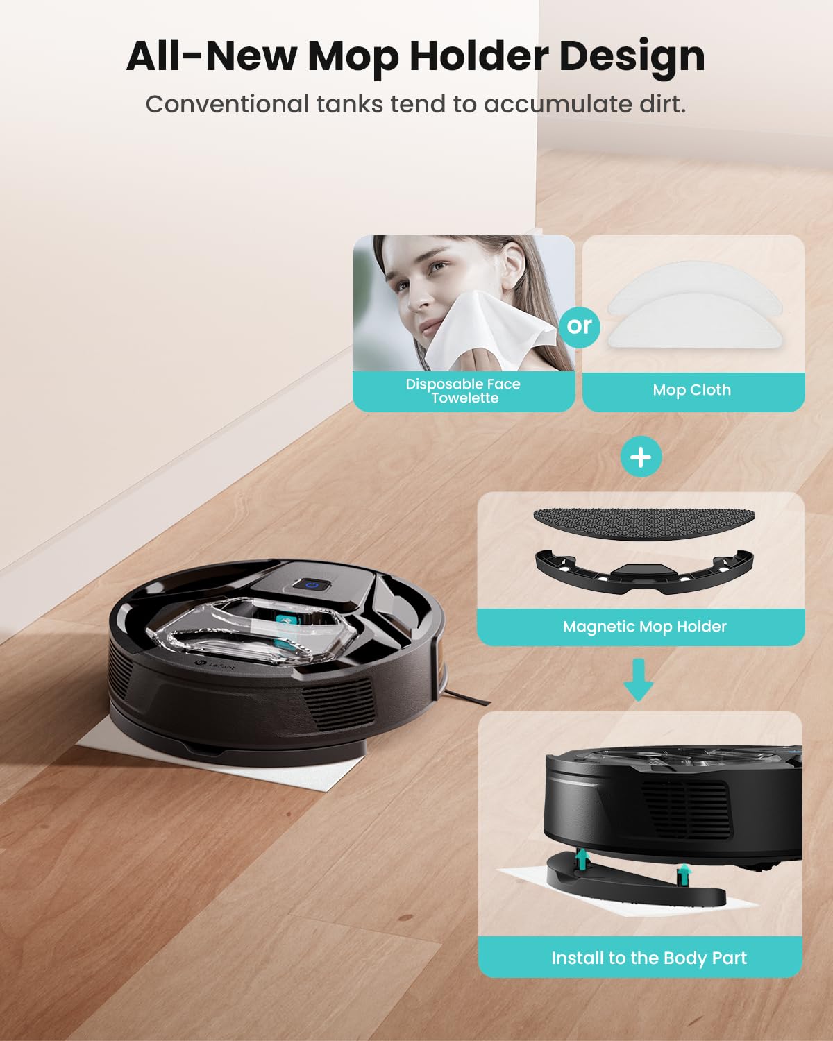 Lefant M320 Robot Vacuum Cleaner, Carpet Detection, 6,000 Pa Suction, Low Noise, 800ml Visible Dustbin, 210 Mins Runtime, Self-Charging, Works with Alexa, Ideal for Hard Floor, Pet Hair, Black Lefant