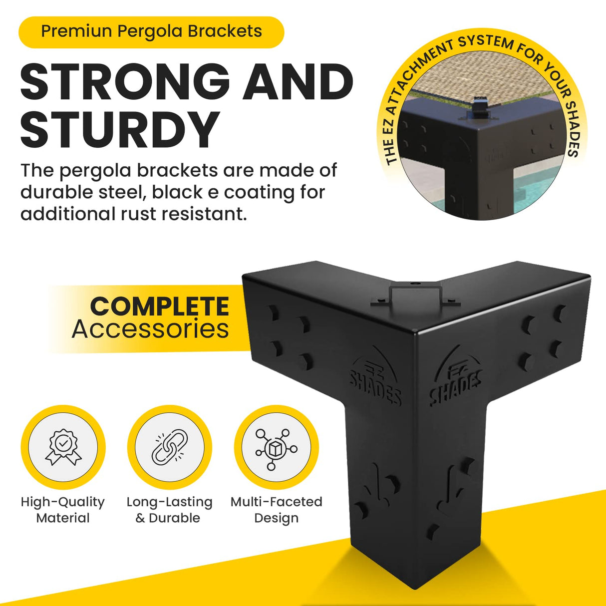 EZ Shades - DIY Pergola DIY Kit for 4x4 Lumber, (4) Black Steel Corners and (4) Post Base,Powder Coated Pergola Hardware with Accessories. (EZFSG2) EZ Shades