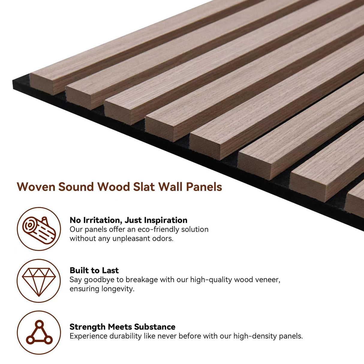 Wood Slat Panels, Interior Wall Decor Easy Installation, Soundproof Slatted Wall Panels 3D Acoustic Decoration for Office, Meeting Room, Café, Bars, Restaurant & Home, Red Brown 2 Pcs 47.2×12.5 in WoveN SounD