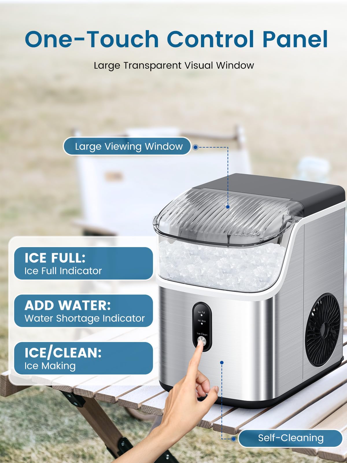 COWSAR Nugget Ice Makers Countertop, Soft Chewable Crushed Ice Maker Machine, Portable Pebble Ice Maker Countertop, 34Lbs/Day, Self-Cleaning, One-Button Operation Ice Machine for Home Kitchen Party COWSAR
