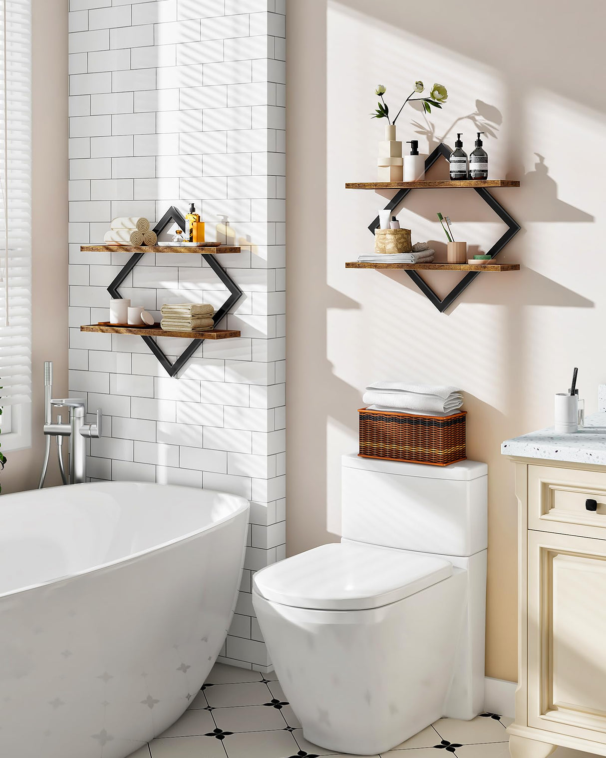 CHOEZON Floating Shelves, Set of 2 Wall Shelves, 2-Tier Hanging Shelves, Wall Shelf Set of 2, Wall Mounted Shelves, for Living Room, Bedroom, Kitchen, Office, Study, Rustic Brown TBJ01P2BF CHOEZON