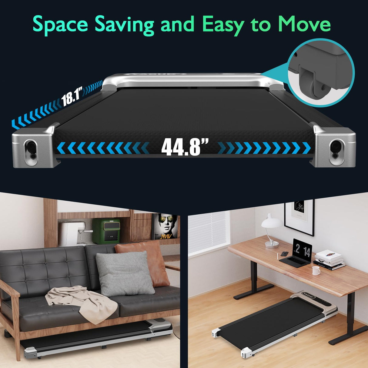 Yagud Under Desk Treadmill, Walking Pad for Home and Office, 2.5 HP Portable Walking Jogging Running Machine with Remote Control and LED Display, Sliver Yagud