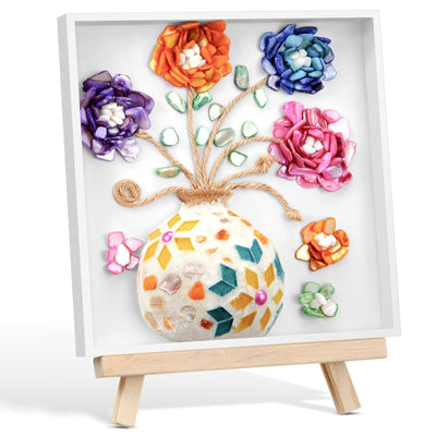 Fuyoooo DIY Vase Mosaic Painting Kit, 7.87 x 7.87 x 0.79 Inches DIY Arts and Craft Kits with Vase Flower Mosaic Painting Accessories, Handmade Sticker Gem Art Kit Gift Christmas Room Decor