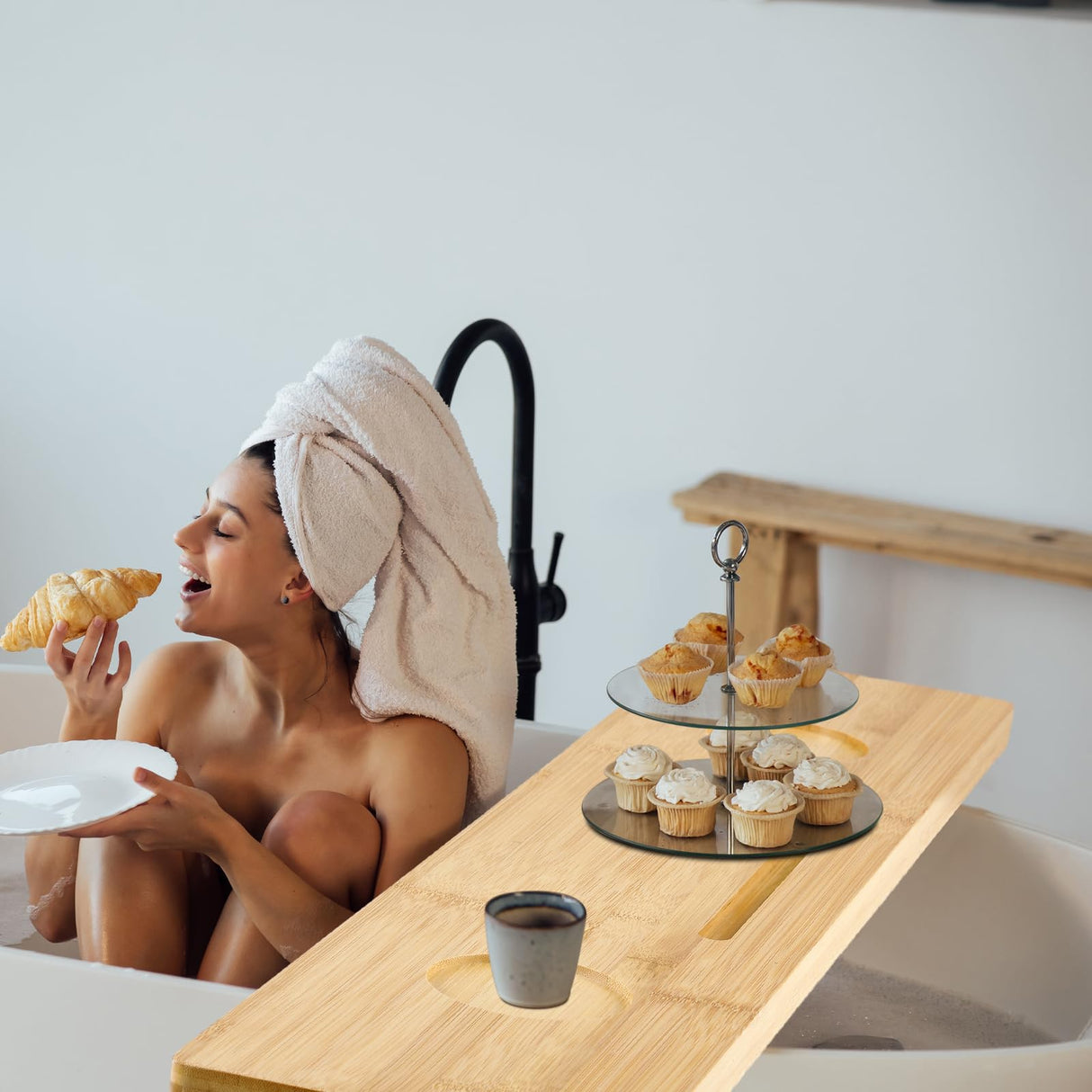 Wenqik Bathtub Tray Bamboo Wood Bath Tray Large Bath Tub Tray Table Bathtub Tray Caddy Bathtub Accessories Anti Tipping for Bathtub Bathroom Spa Wenqik