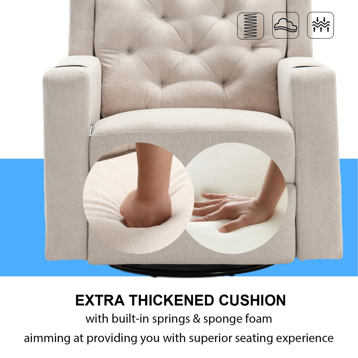 linting 330lbs Oversized Swivel Rocker Recliner Chairs Wide Seat Heavy Duty Fabric Reclining Chair, Plus Size Tufted Manual Rocking Glider Chair Recliners for Nursery, Beige linting
