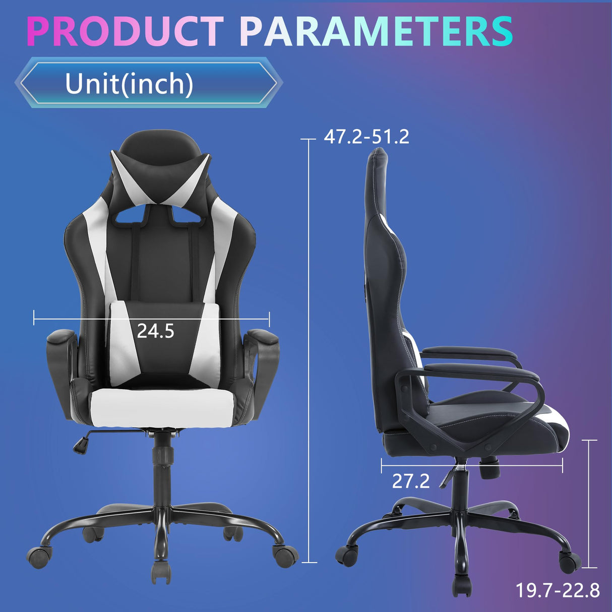 PayLessHere Ergonomic Racing Desk Chair Gaming Chair Computer Chair with Armrests 360° Swivel & Caster Pu Desk Task Chair Executive Headrest Lumbar Support for Back Pain Women Men and Adults (White) PayLessHere