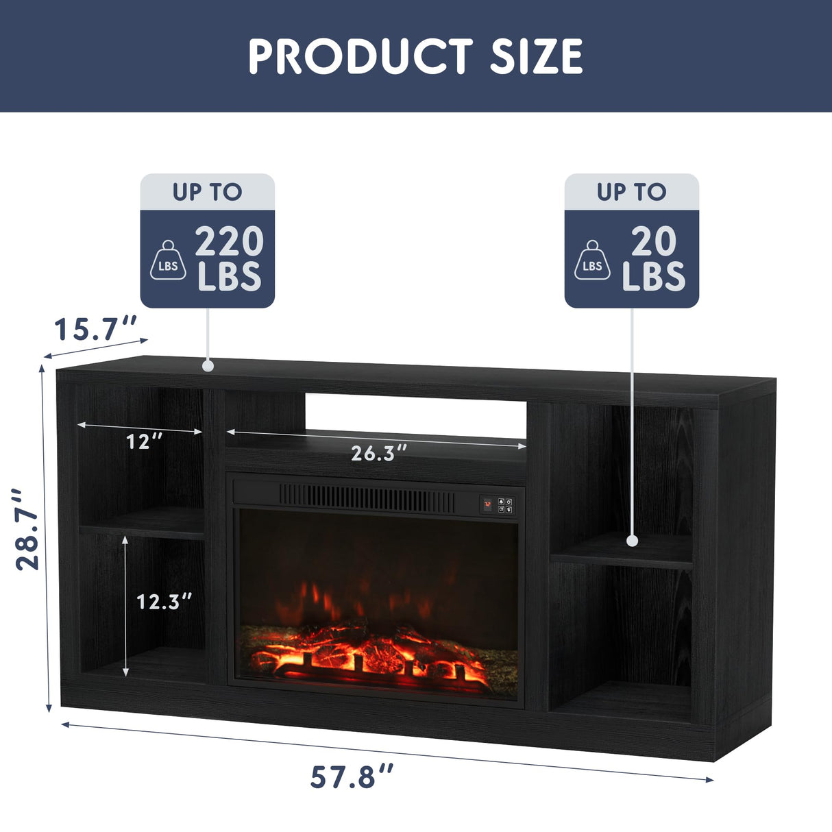 Furniwell Fireplace TV Stand for 65 Inch TV, Media Entertainment Center Console Table with 26" Electric Fireplace, Farmhouse TV Stand with Storage Cabinet for Living Room (Black) Furniwell