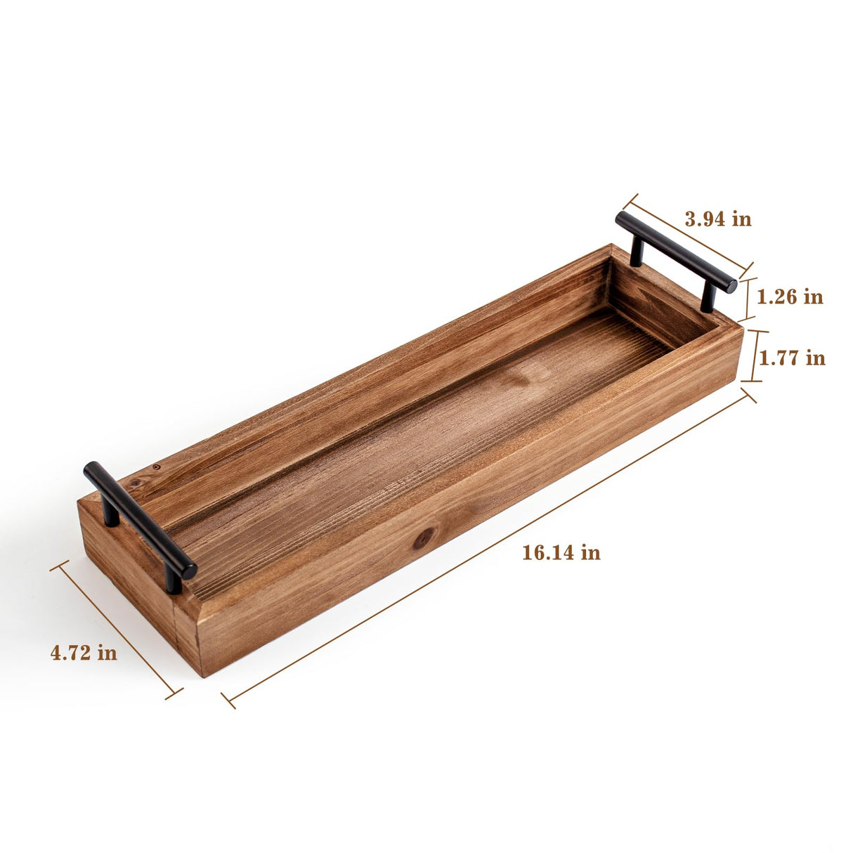 Rustic Wood Serving Tray with Metal Handles, Brown Wooden Tray, Centerpiece Tray for Dining Table, Farmhouse Plant Tray, Candle Holder, Long Narrow Ottoman Trays for Wine Coffee Table Kitchen Decor OKSQW