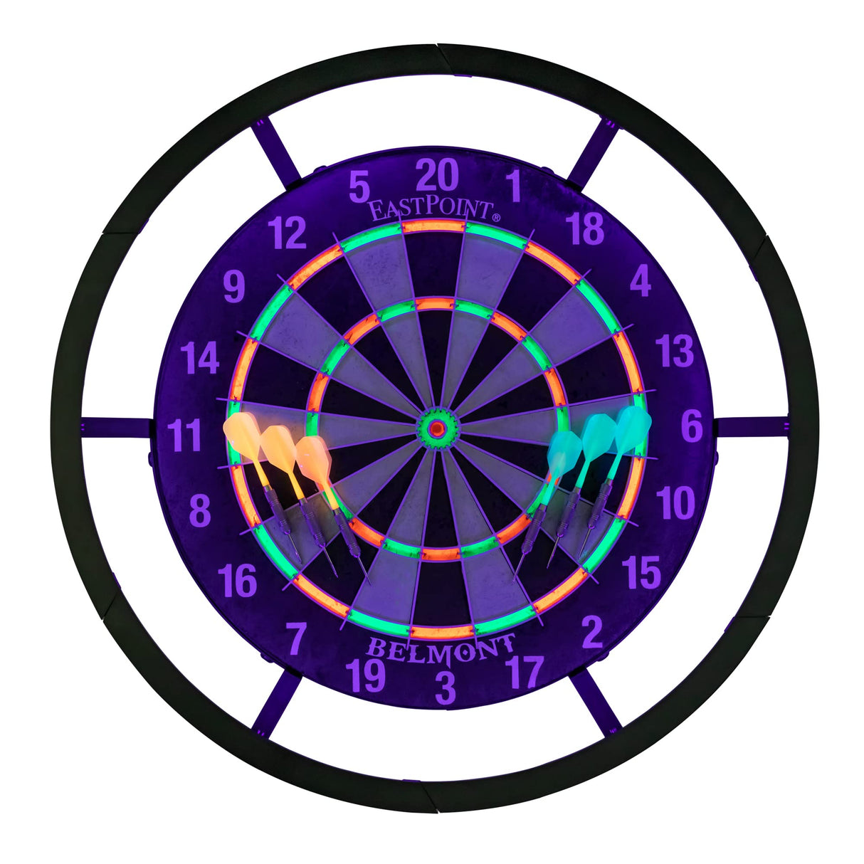 EastPoint Sports EastPoint Blacklight Dartboard - Official Size Bristle Dartboard with Glowing Segments and Dart Flights EastPoint Sports