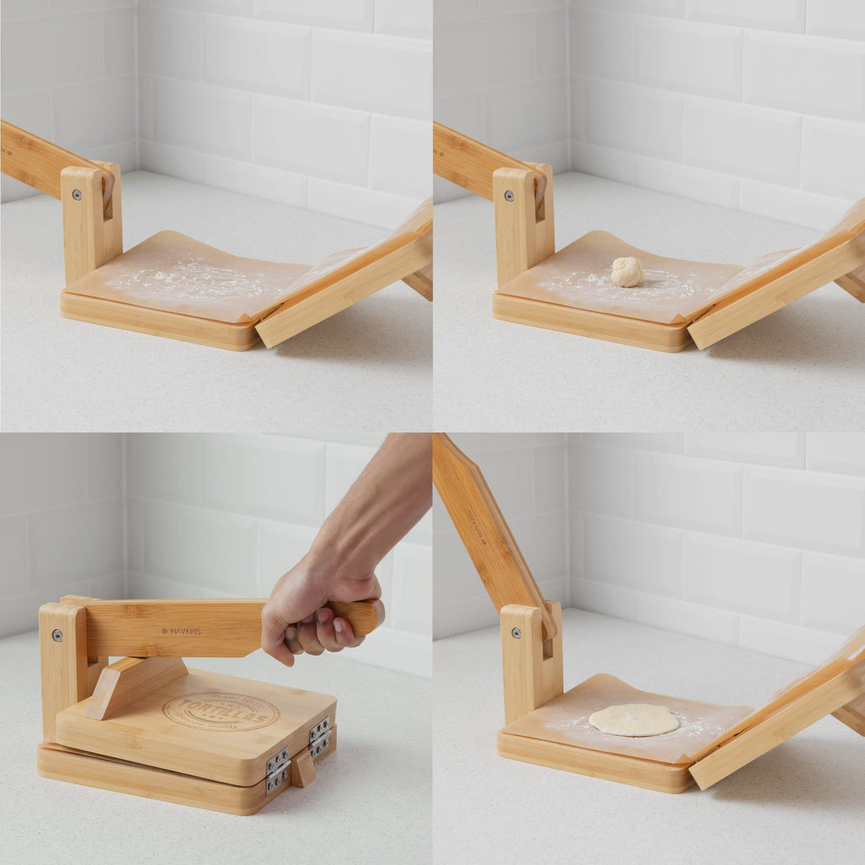 Navaris Wooden Tortilla Press - Wood Pataconera Tortilla Quesadilla Maker Flour Dough Press for Quesadillas Tortillas Indian Roti Tostones Patacones Navaris