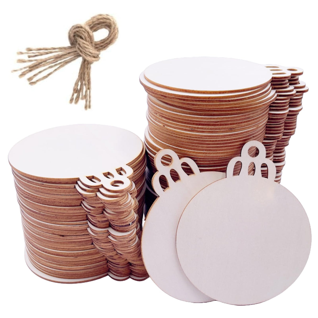 William Craft 100PCS 4" x 4.7" Inch DIY Wooden Christmas Ornaments Unfinished Predrilled Wood Slices Circles for Crafts Round Centerpieces Discs Holiday Hanging Decorations William Craft