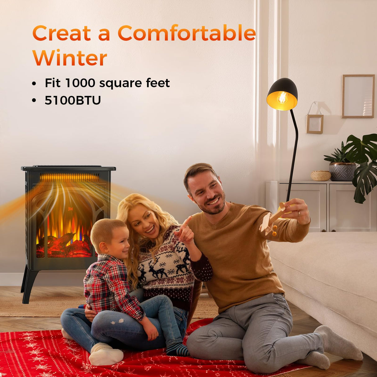 COWSAR Electric Fireplaces, 1500W Infrared Electric Stove Heater, Efficient Heating, 3D Realistic Flame, Remote Control, 8H Timer, Freestanding Stove for Living Room Bedroom Indoor Use, 5100 BTU COWSAR