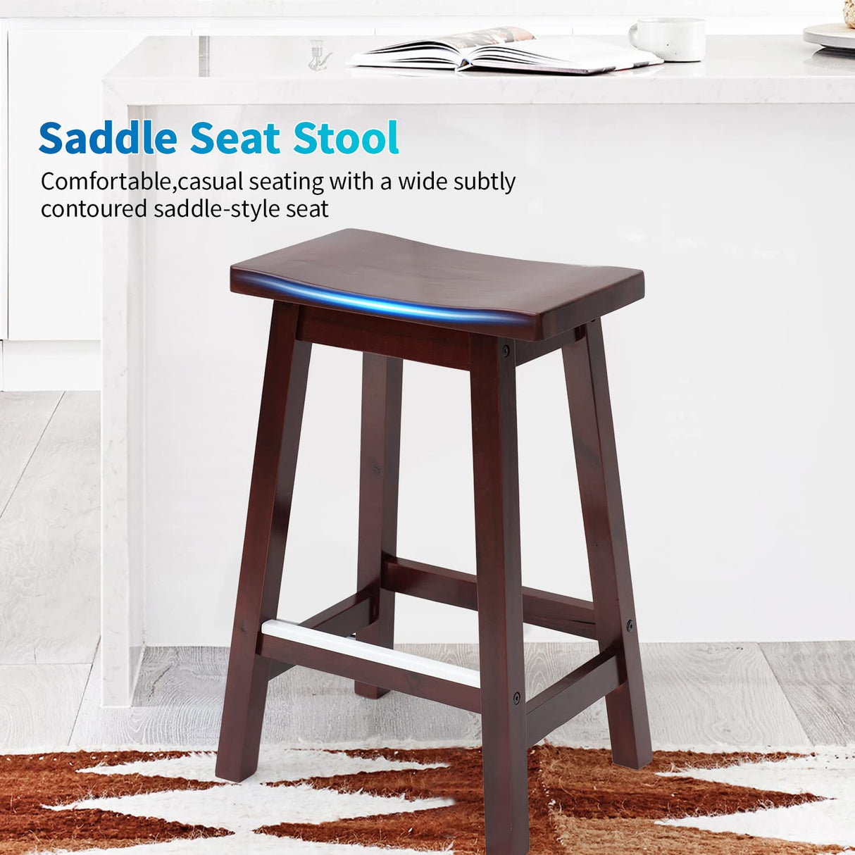 PayLessHere Bar Stools Set of 2 for Kitchen Counter Solid Wooden Saddle Stools 24-Inch Height Home Furniture Barstool, Brown PayLessHere