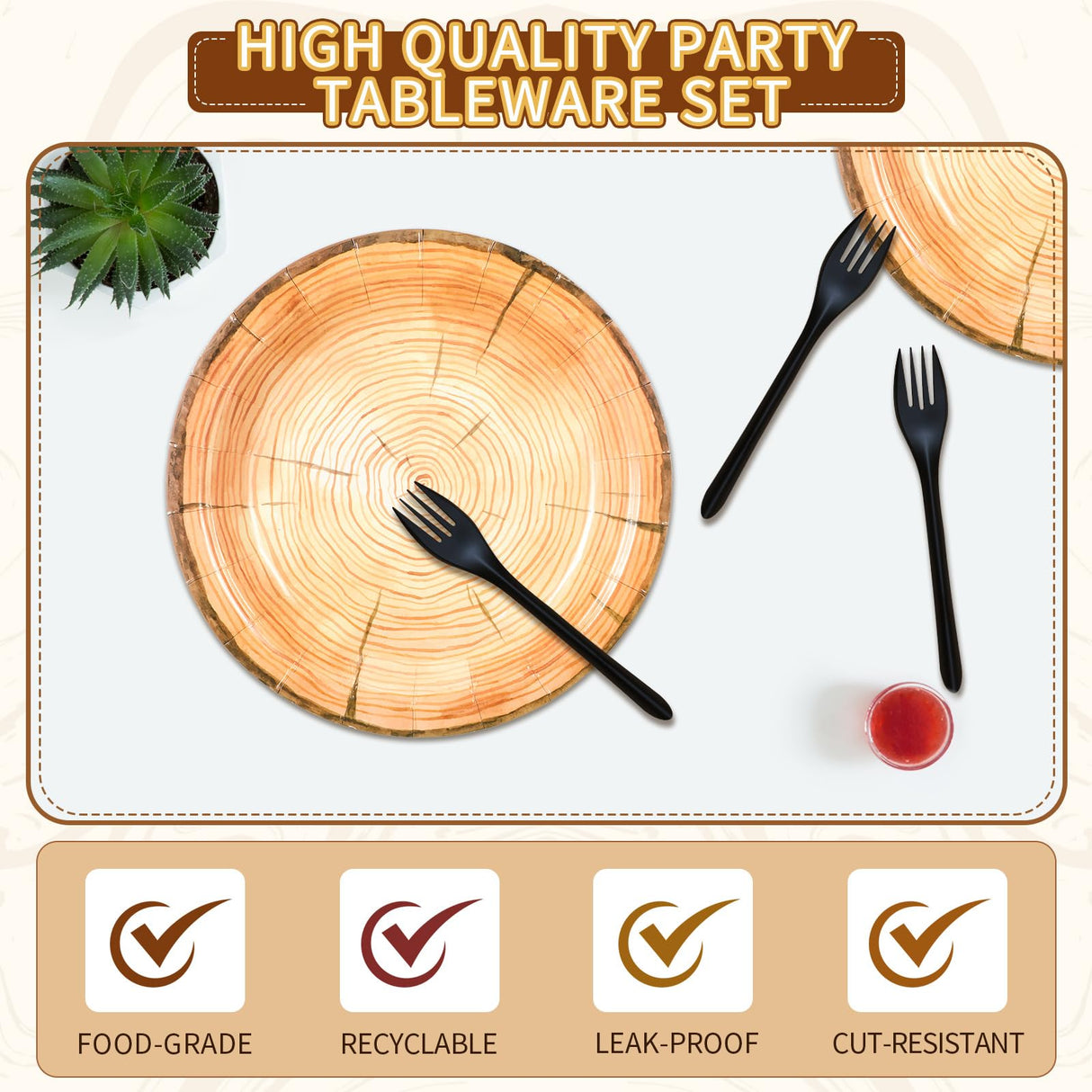 Tioncy 100 Pcs Wood Grain Paper Plates 7" 9" Rustic Wood Slice Plate Farmhouse Round Disposable Dinner Plate for Woodland Baby Shower Lumberjack Birthday Party Supplies(wood Grain, 100 Pieces) Tioncy