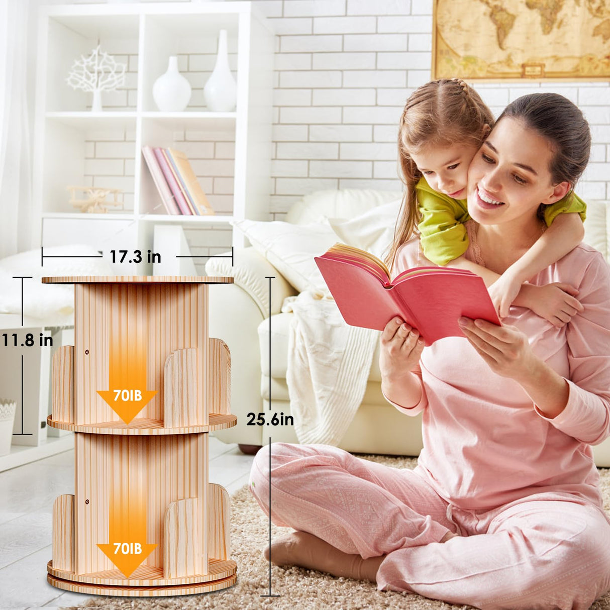 Kinembold Small Rotating Bookshelf, 2 Tier Revolving Bookcase 360 Display Round Spinning Bookshelf Narrow Swivel Corner Book Shelf Standing Bookcase for Kids Bedroom, Living Room Kinembold