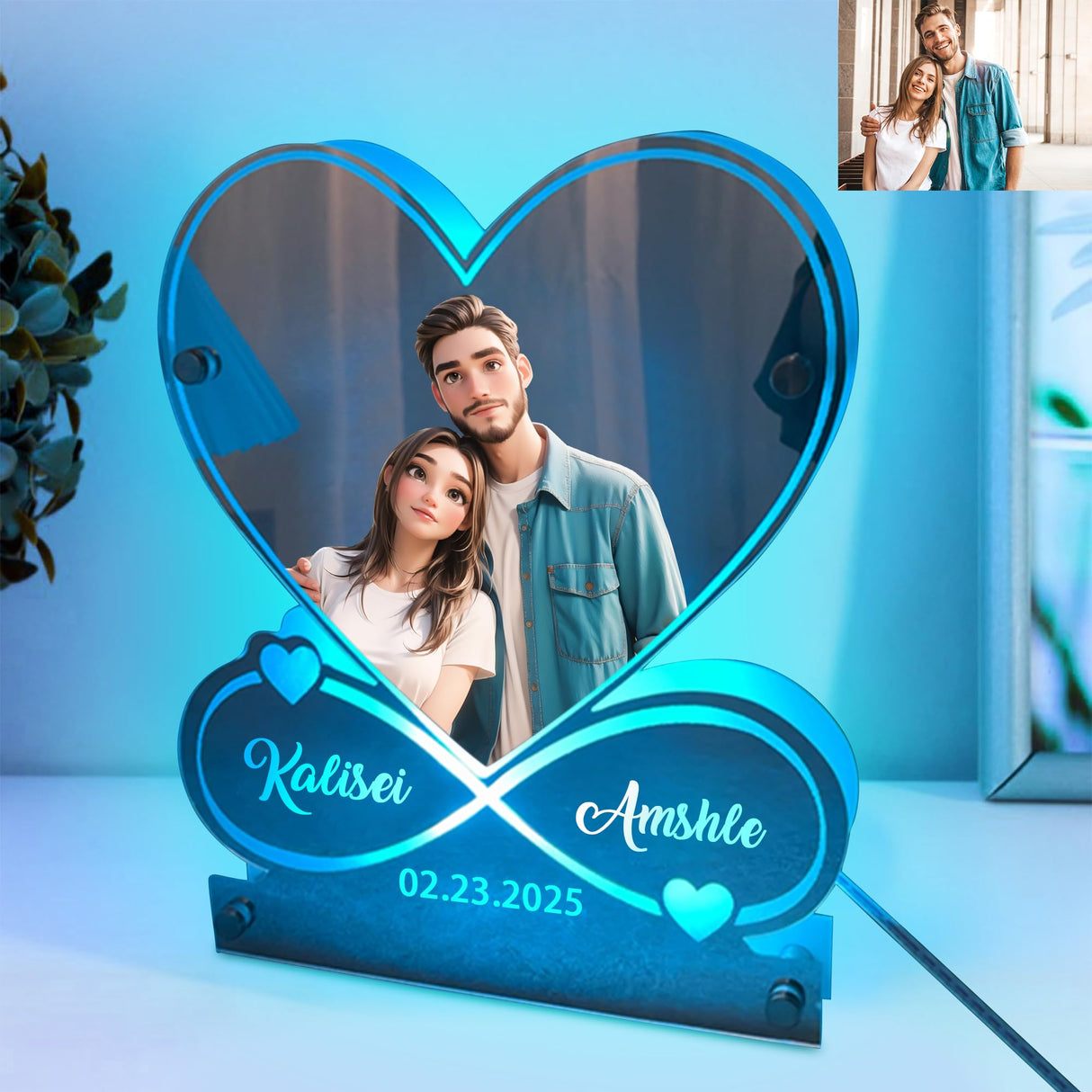 Personalized Couple Photo Infinity Symbol Mirror Lamp Custom Photo Couple Name Date Mirror Neon Sign Wall Art Decorion Gift for Valentine's Day Anniversary Birthday Wedding Wife Husband (Style 10) Generic